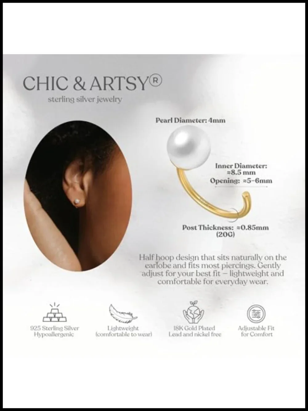 925 Sterling Silver Half Hoop Earrings Set for Women - Hypoallergenic Sleep
